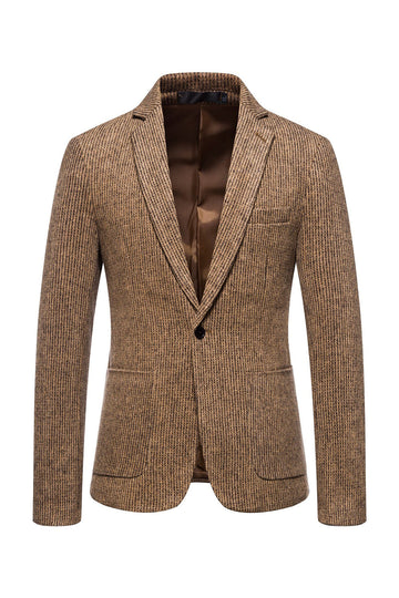 Khaki Tweed One Button Notched Lapel menn Blazer